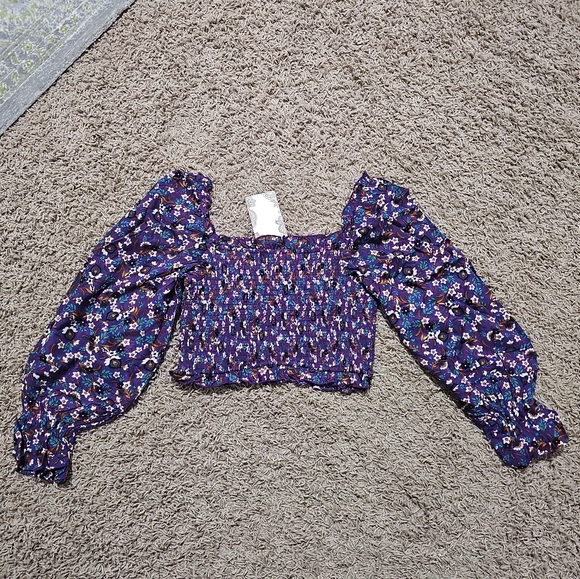 NWT Band Of The Free Agathe Purple Floral Smocked Top Small - Picture 4 of 7